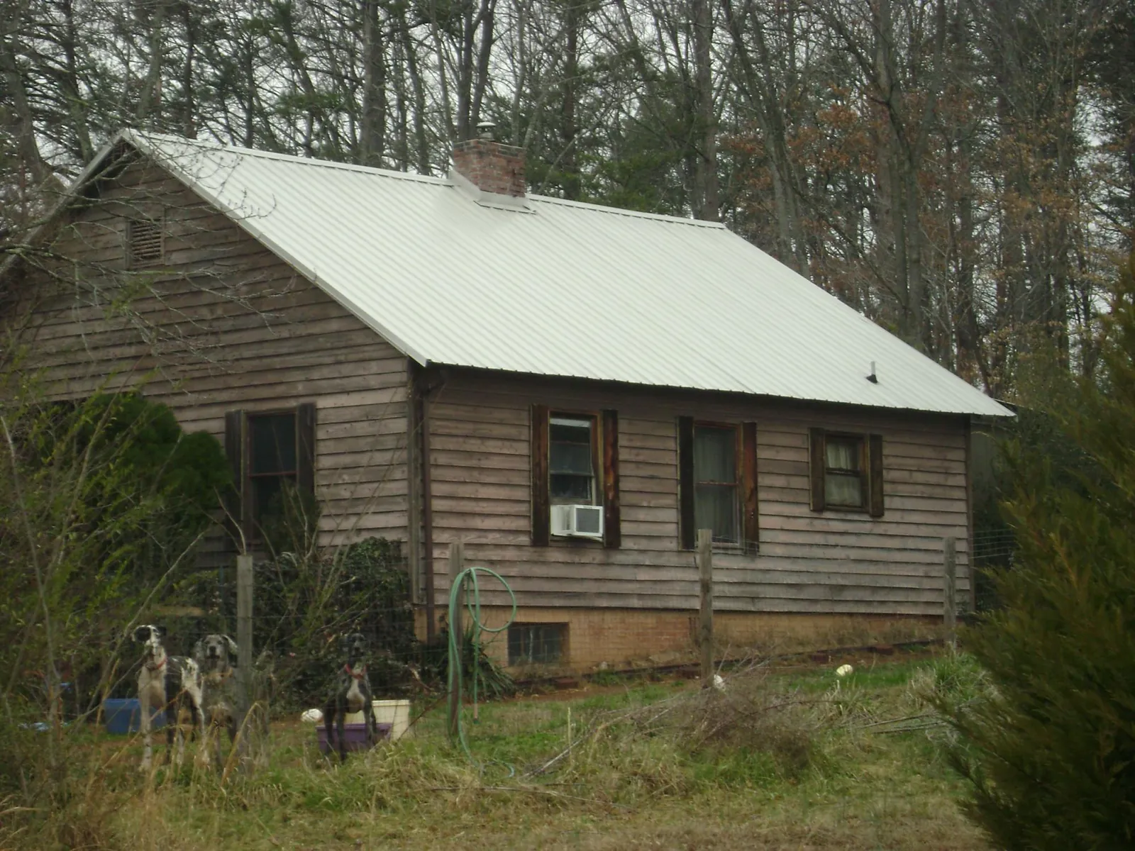 White metal roof on an old wood sided farmhouse, from a Metal Roof Installation job in Ravenswood
